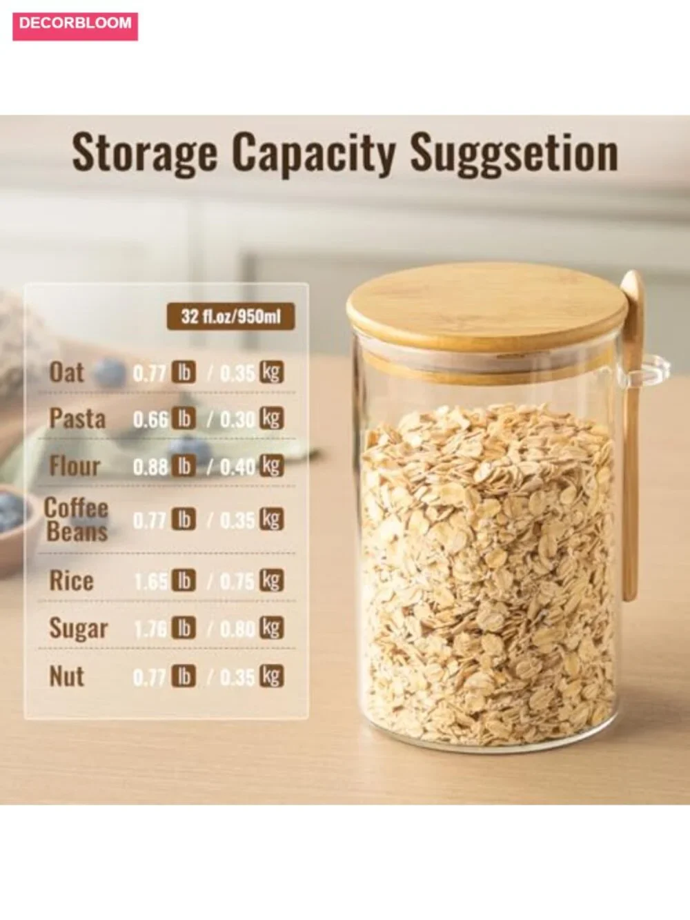 6 Pack 32oz Glass Jars with Bamboo Lids, Airtight Food Storage Canisters